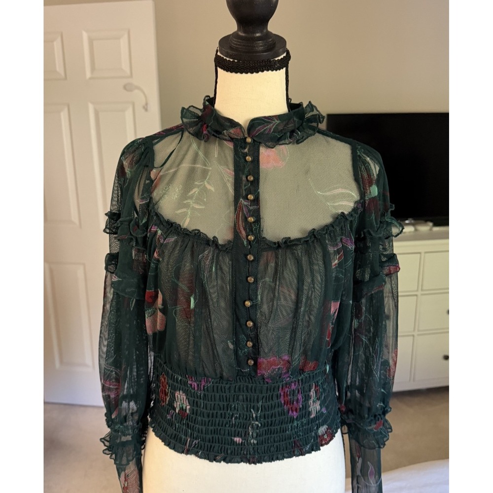 Free People Time For Shine Smocked Mesh Top Holiday Pop Combo S